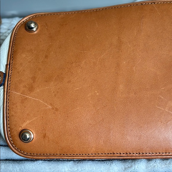 Brahmin White Navy Croc-Embossed Satchel with Tan Trim - Picture 8 of 14